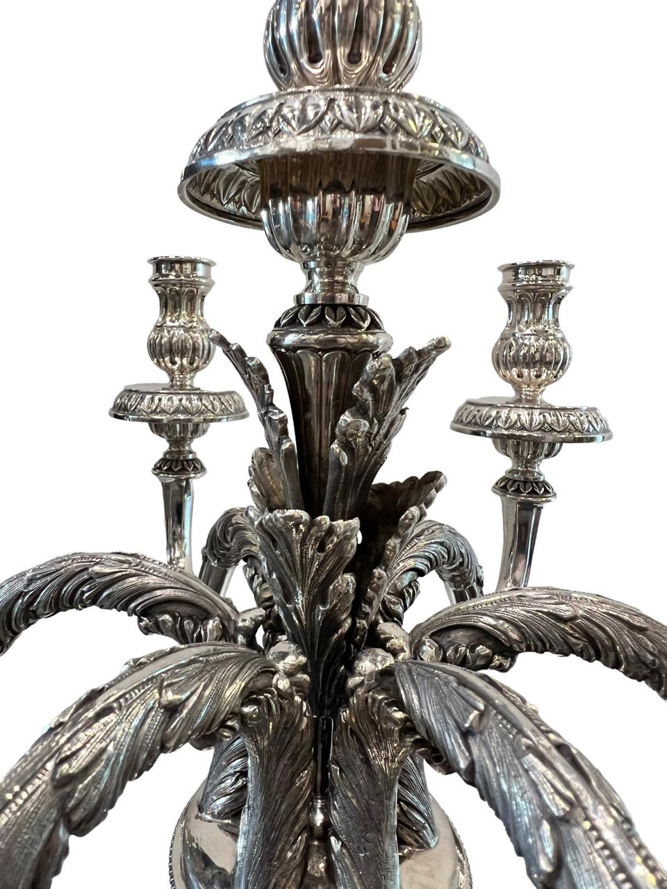 1910 Italian Pair of Sterling Silver Candelabras, Tall and Heavy For Sale 11