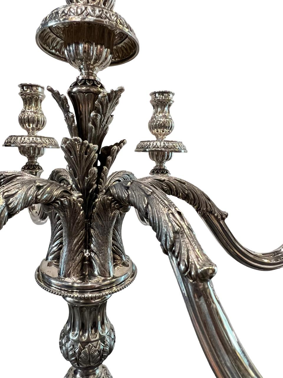 1910 Italian Pair of Sterling Silver Candelabras, Tall and Heavy For Sale 12