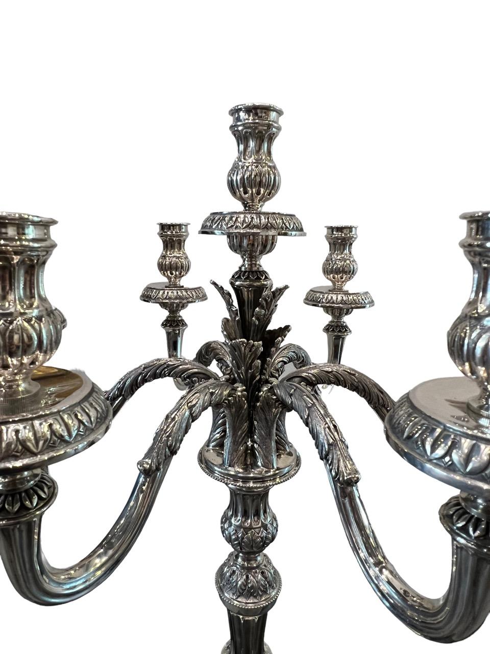 1910 Italian Pair of Sterling Silver Candelabras, Tall and Heavy 13