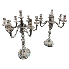 1910 Italian Pair of Sterling Silver Candelabras, Tall and Heavy