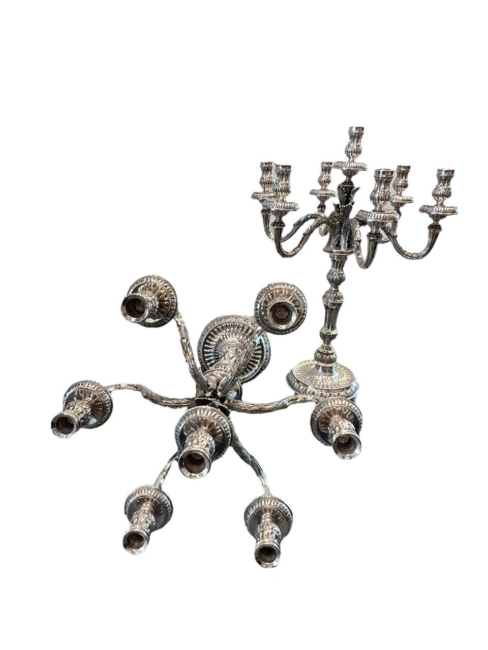 20th Century 1910 Italian Pair of Sterling Silver Candelabras, Tall and Heavy For Sale