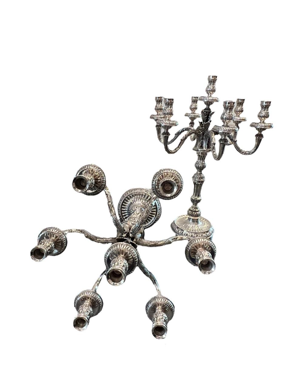 Paire de candélabres italiens en argent sterling de 1910, grands et lourds en vente 1