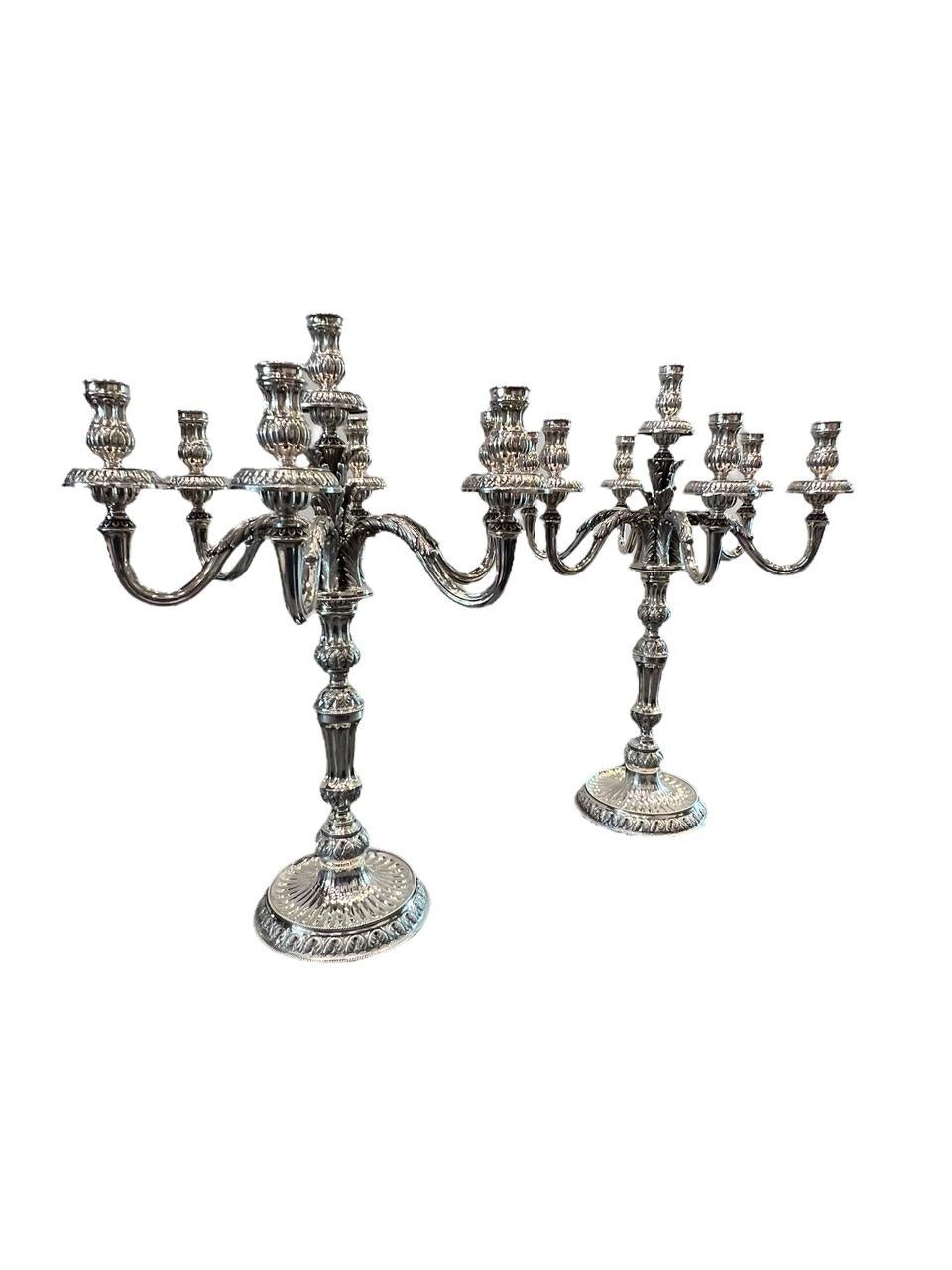 1910 Italian Pair of Sterling Silver Candelabras, Tall and Heavy 2