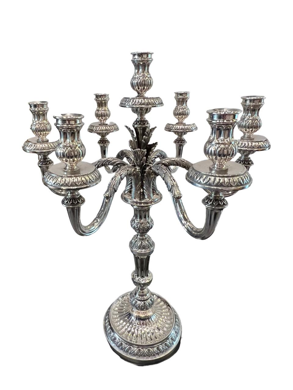 1910 Italian Pair of Sterling Silver Candelabras, Tall and Heavy For Sale 3