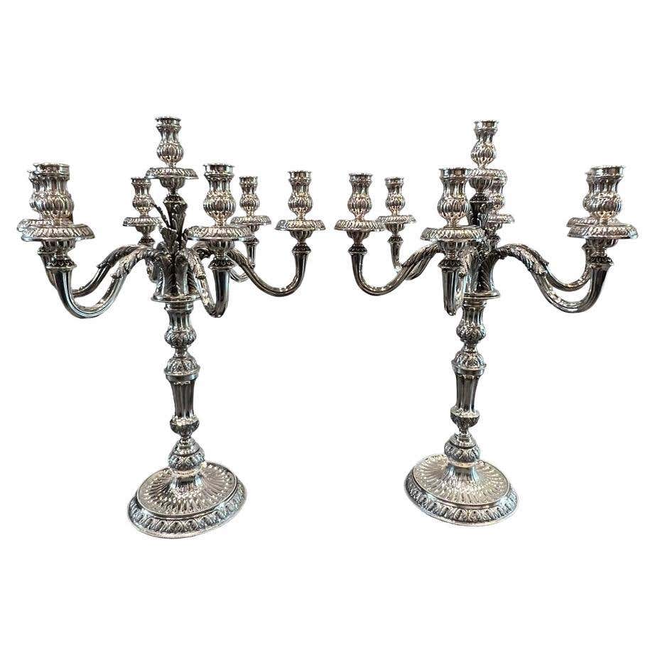 1910 Italian Pair of Sterling Silver Candelabras, Tall and Heavy For ...