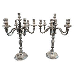 1910 Italian Pair of Sterling Silver Candelabras, Tall and Heavy