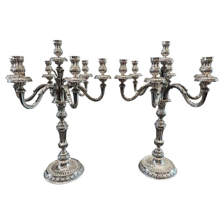 1910 Italian Pair of Sterling Silver Candelabras, Tall and Heavy For Sale  at 1stDibs | tall silver candelabras for sale