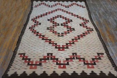 1910 Ivory Geometric Antique American Navajo Rug Flatwoven 5' x 6'10" Carpet