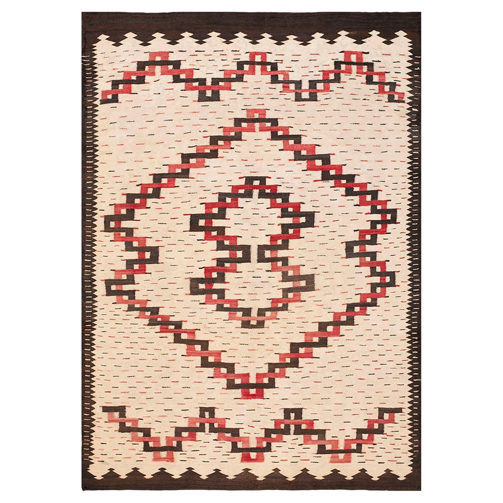 1910 Ivory Geometric Antique American Navajo Rug Flatwoven 5
 x 6
10" Carpet For Sale