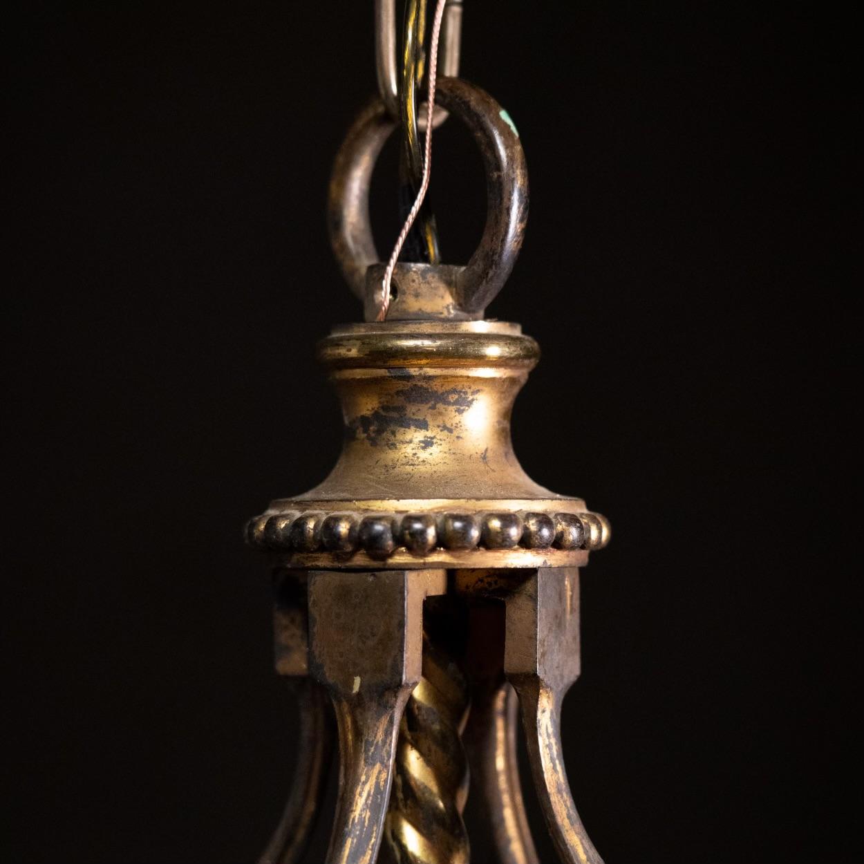 1910 Large Bronze gilt Louis XVI style lantern pendant light 6