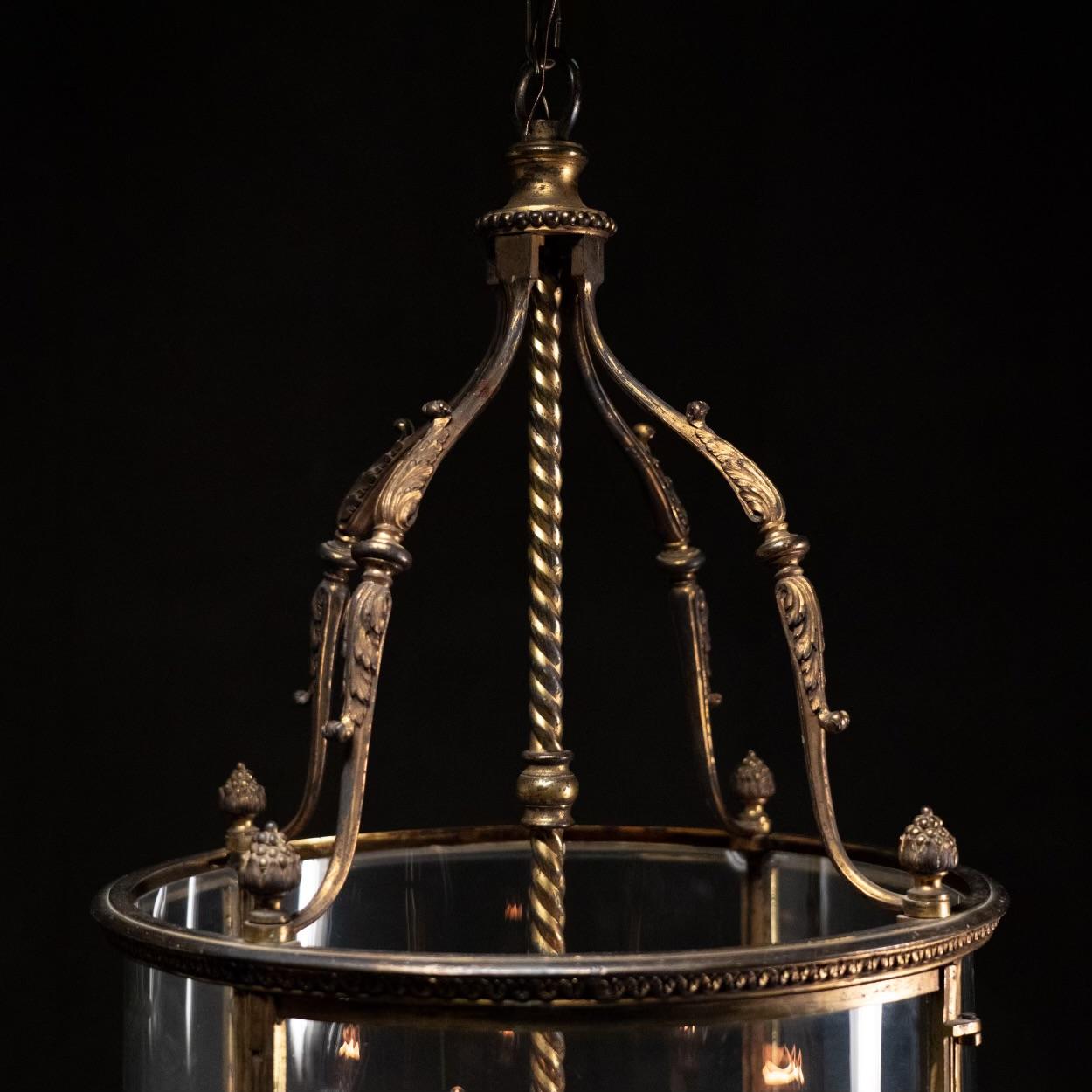 1910 Large Bronze gilt Louis XVI style lantern pendant light 2