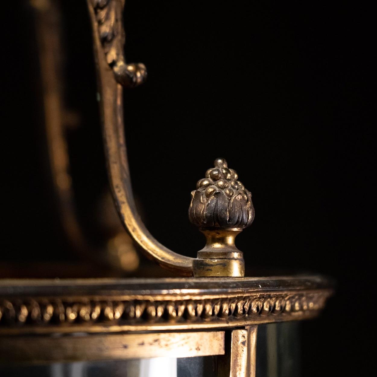 1910 Large Bronze gilt Louis XVI style lantern pendant light 3