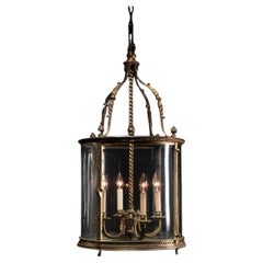 1910 Large Bronze gilt Louis XVI style lantern pendant light