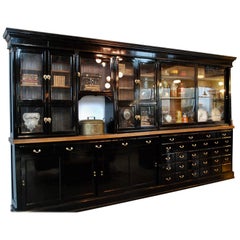 1910, Large Walnut Apothecary Multi Drawer Display Cabinet in Black Paint