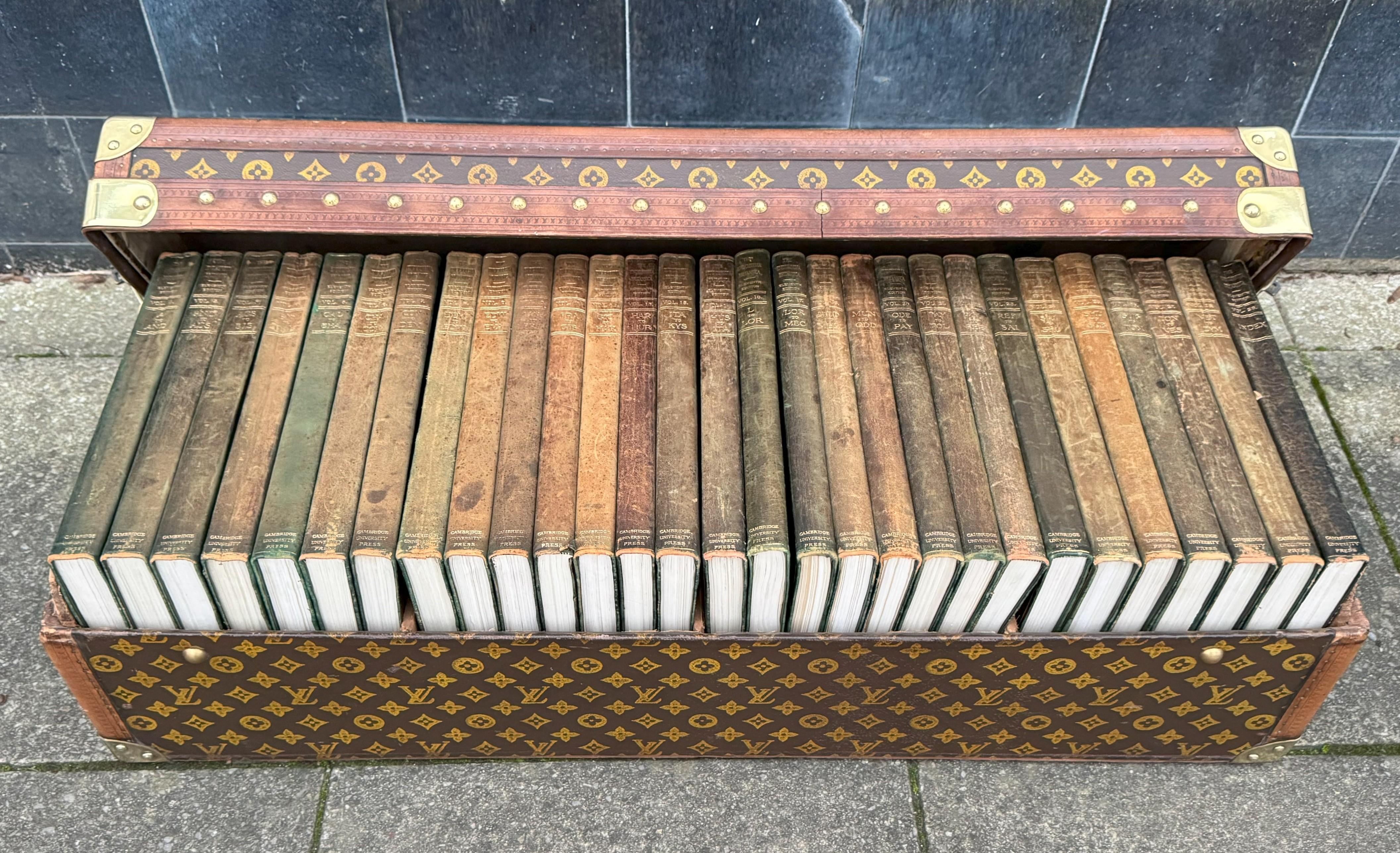 One of the rarest, a 1910 Louis Vuitton Britannica encyclopaedia trunk, housing a complete set of the 11th edition published by the Cambridge Press.

Extract from the book 100 Legendary Trunks , By Louis Vuitton

“ What would you take to read on a