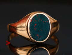 1910 Men Unisex Signet Ring 5ct. Blood stone solid 18K Gold ØUS9 / 3 gr