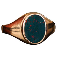 1910 Men Unisex Signet Ring 5ct. Blood stone solid 18K Gold ØUS9 / 3 gr