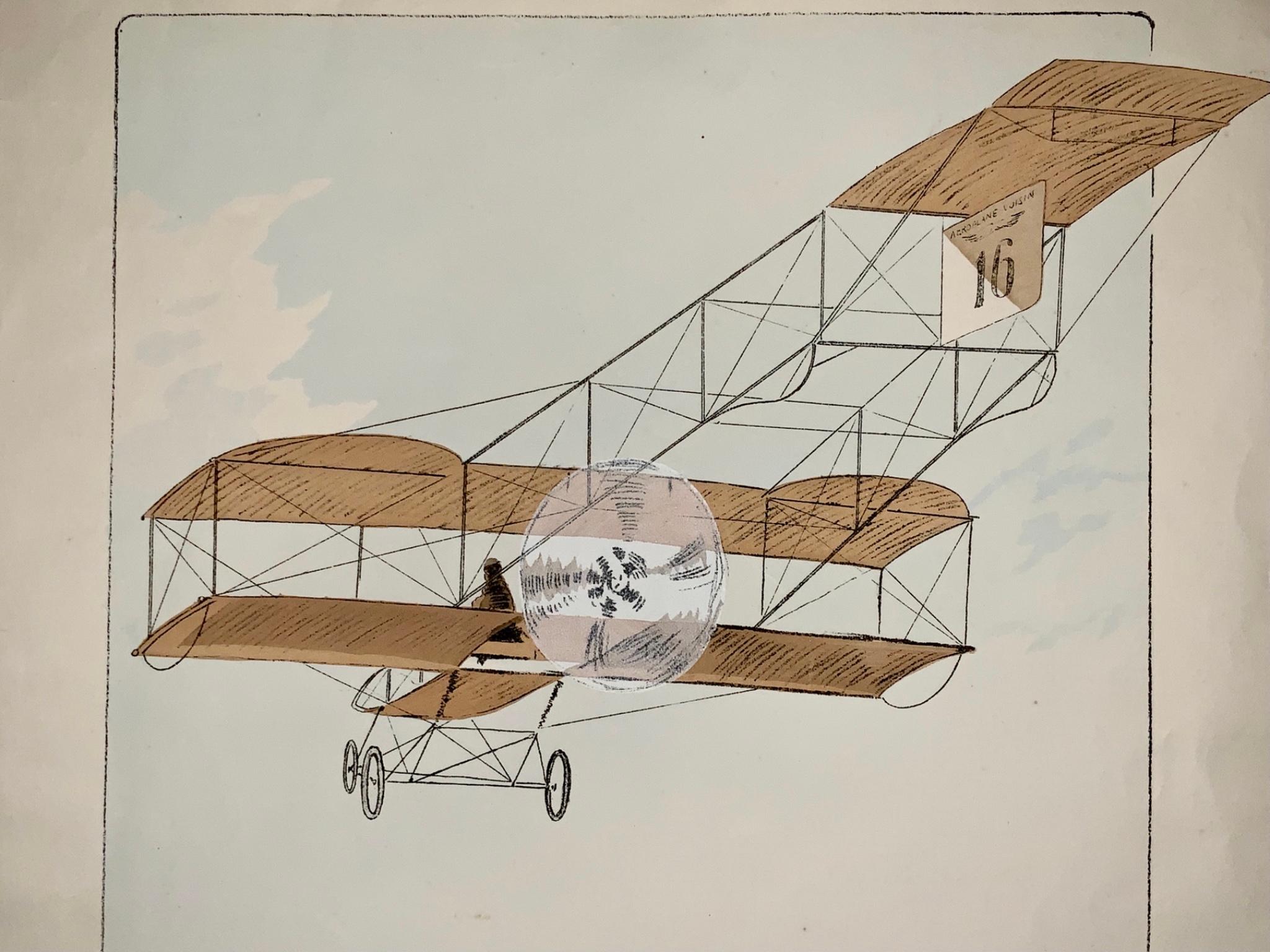 1910 Montaut, Ernest Aviation Race above Paris, Pochoir Coloured In Good Condition For Sale In Norwich, GB