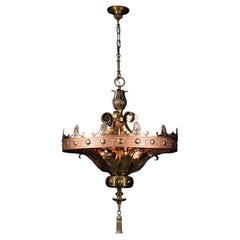1910 Monumental Beaux-Arts Bronze and Copper Corona Chandeliers