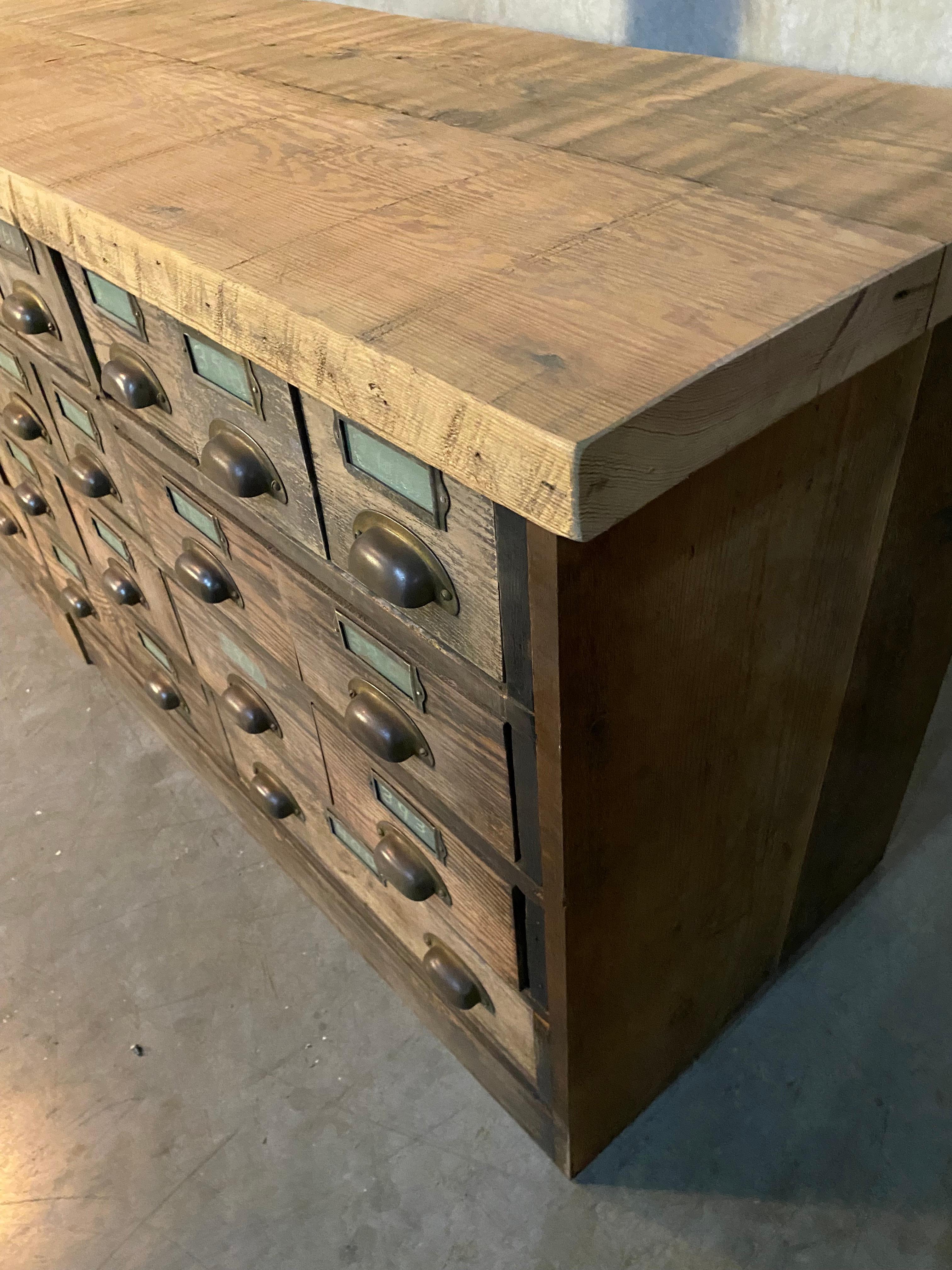 American 1910 Oak Multi Drawer Apothecary Cabinet