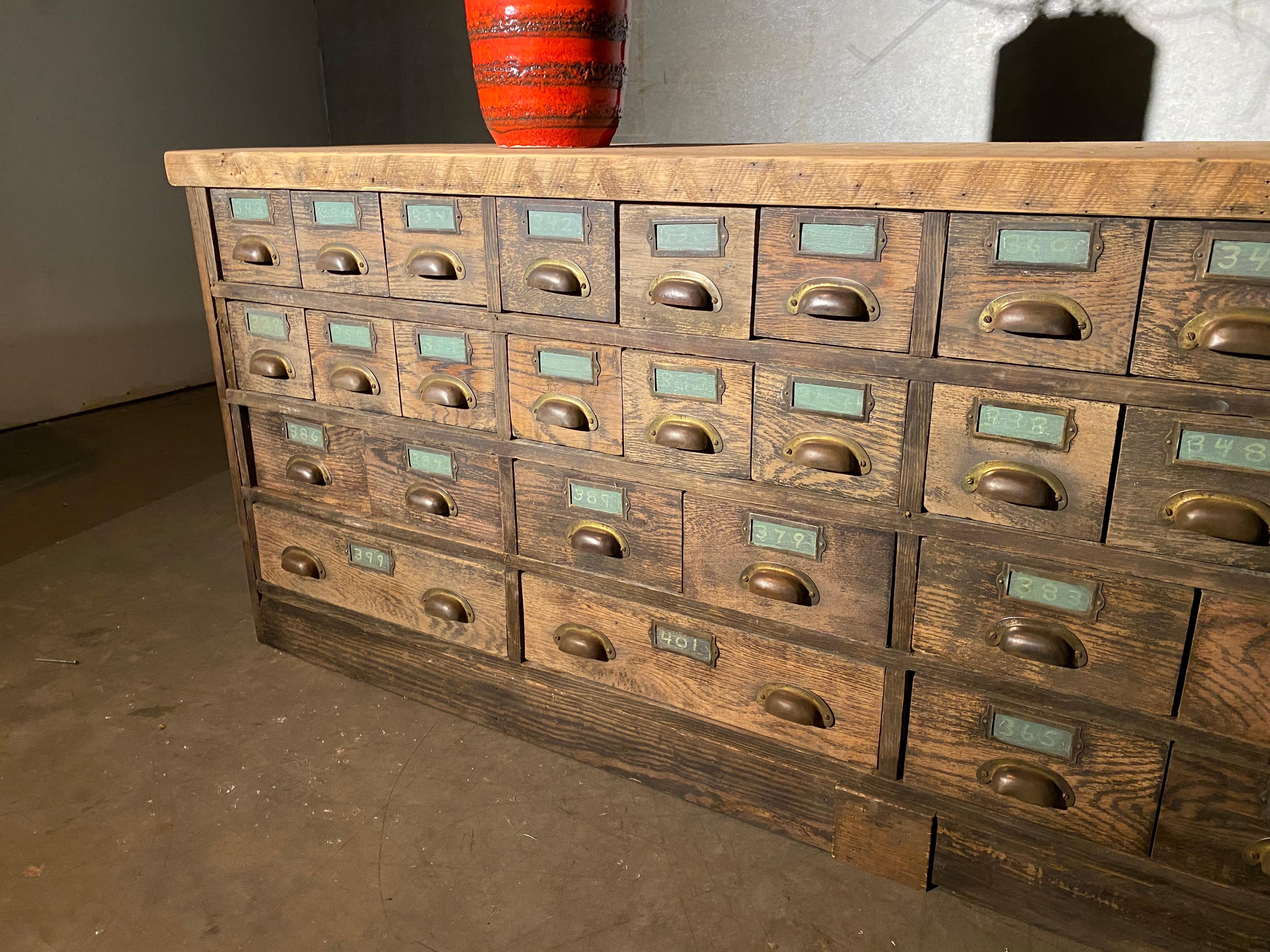 20th Century 1910 Oak Multi Drawer Apothecary Cabinet