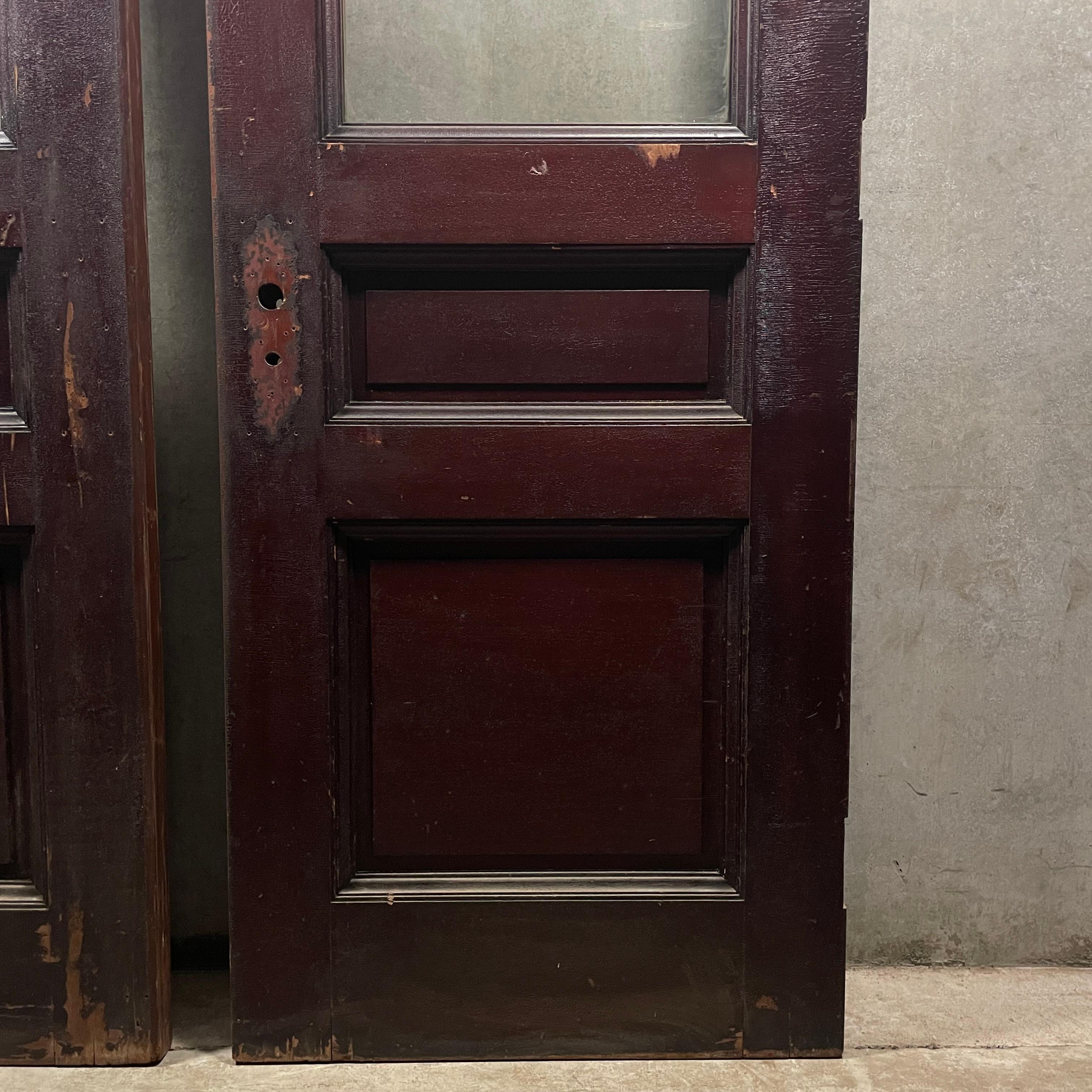 Pair of excellent doors , salvaged from a building in Washington state,
Retaining original finish , no warping and very well designed and built. 

THESE CAN EASILY be introduced to new construction project . 
