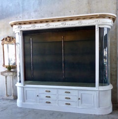 1910 Ornate Oak Mercantile Showcase Back Bar with Curved Glass