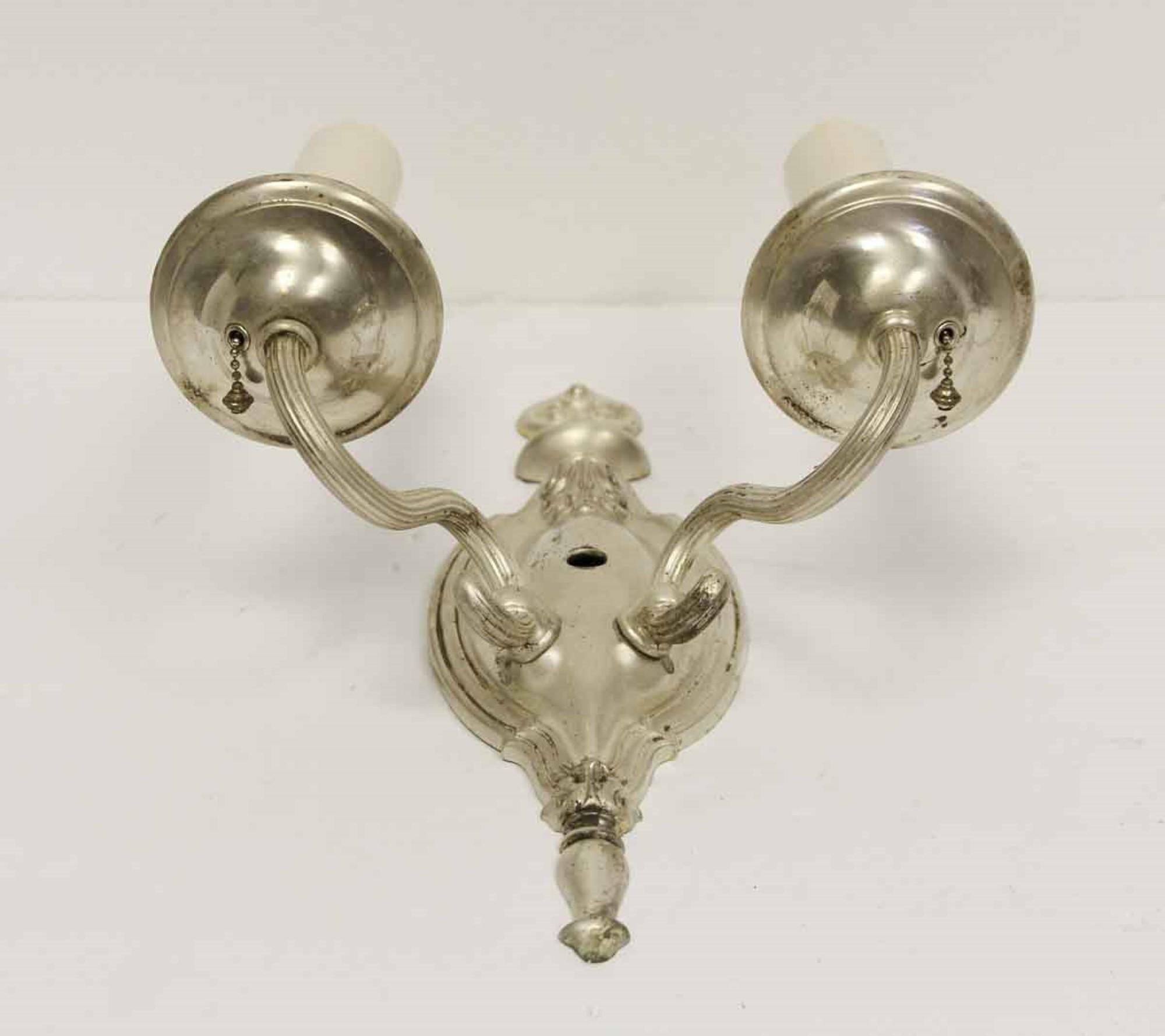 1910 Pair of Silver Plated Brass Federal Wall Sconces with Two Arms In Good Condition In New York, NY