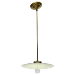 1910 Pancake Milk Glass Light Pendant Light with Brass Hardware