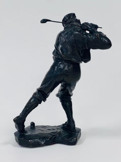1910 pewter trophy of golf signed and dated Art Nouveau.