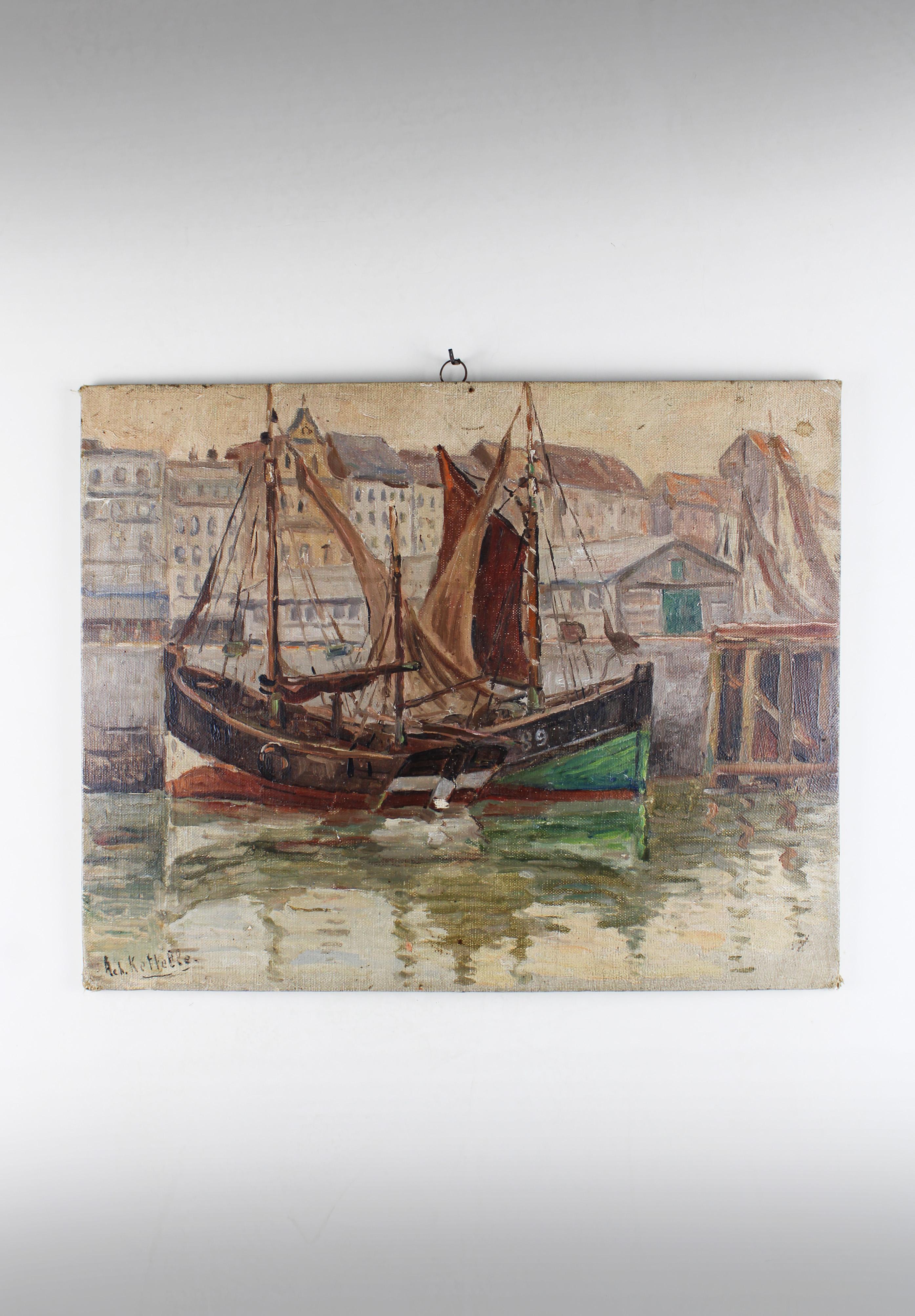 French Provincial 1910 Plein Air oil painting cardboard Honfleur signed Achilles Ketelle France For Sale