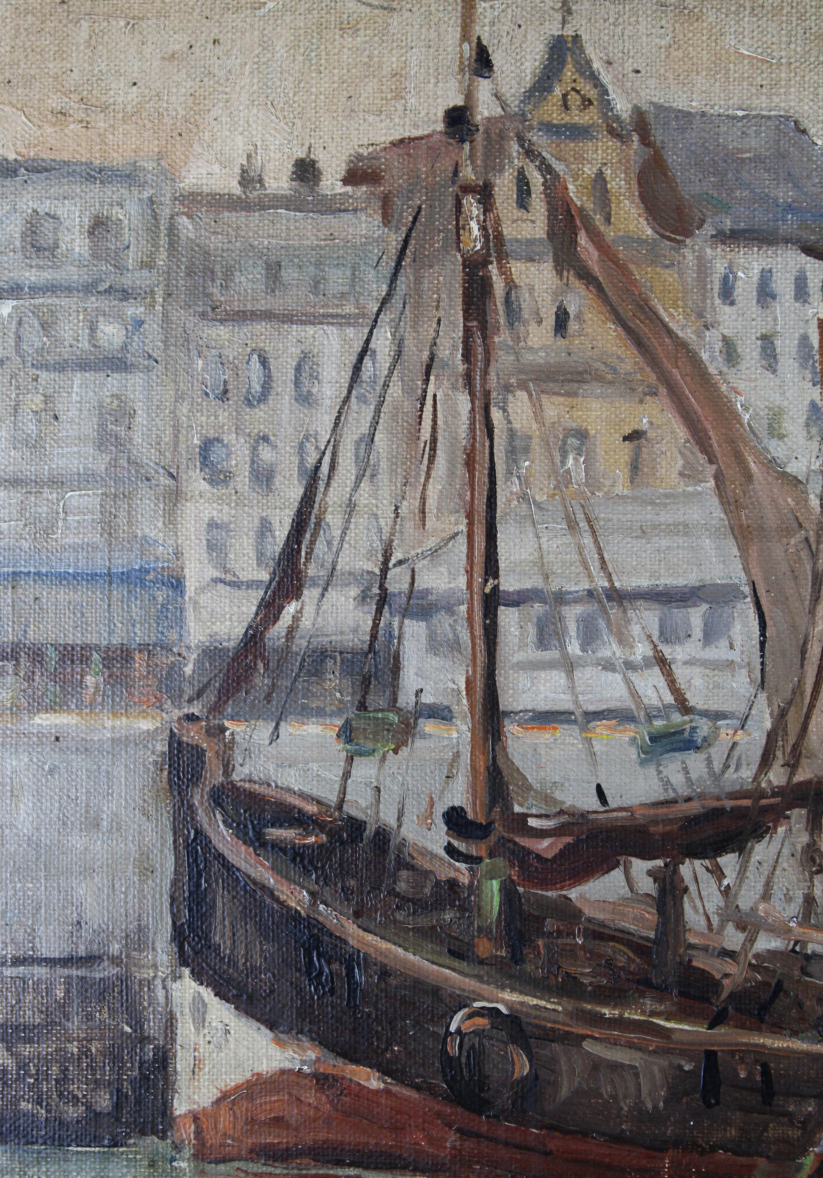 French 1910 Plein Air oil painting cardboard Honfleur signed Achilles Ketelle France For Sale