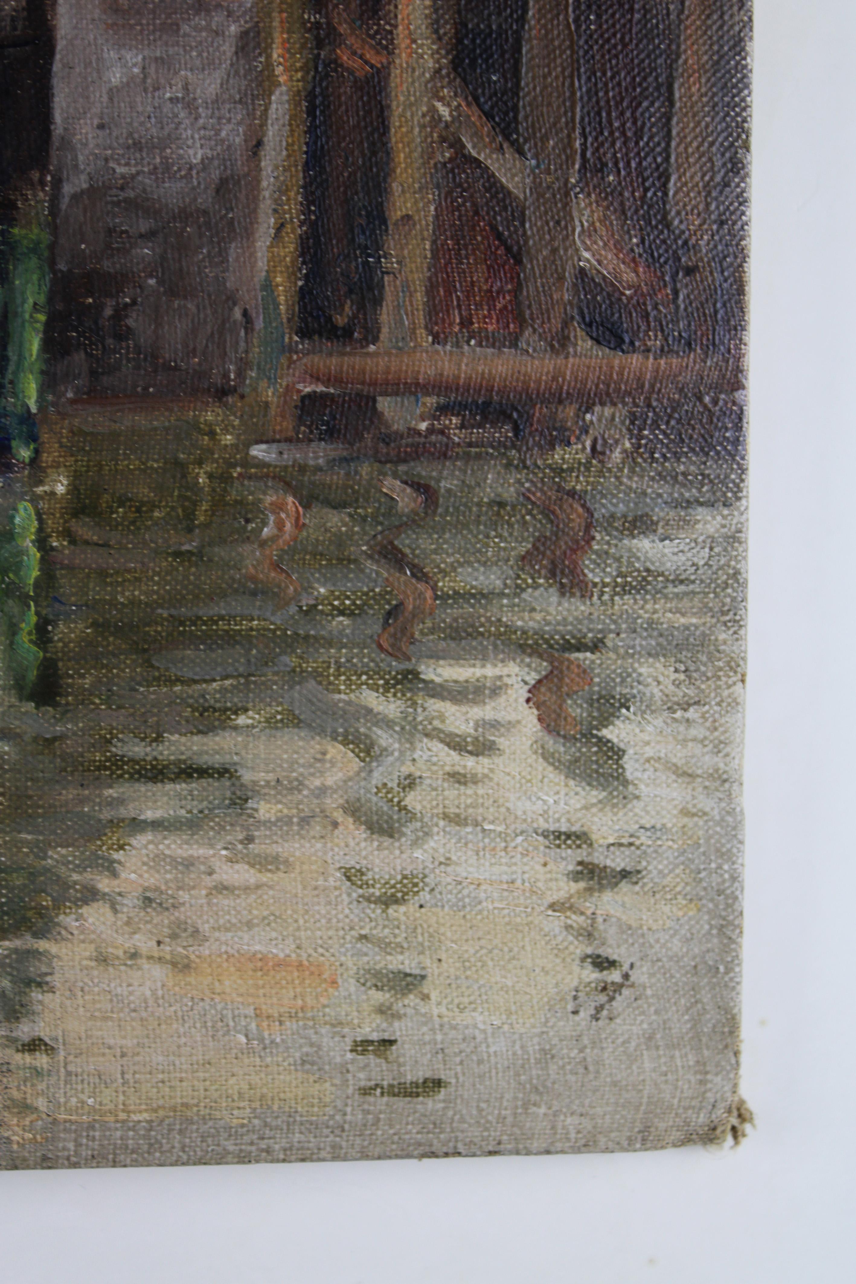 Hand-Painted 1910 Plein Air oil painting cardboard Honfleur signed Achilles Ketelle France For Sale