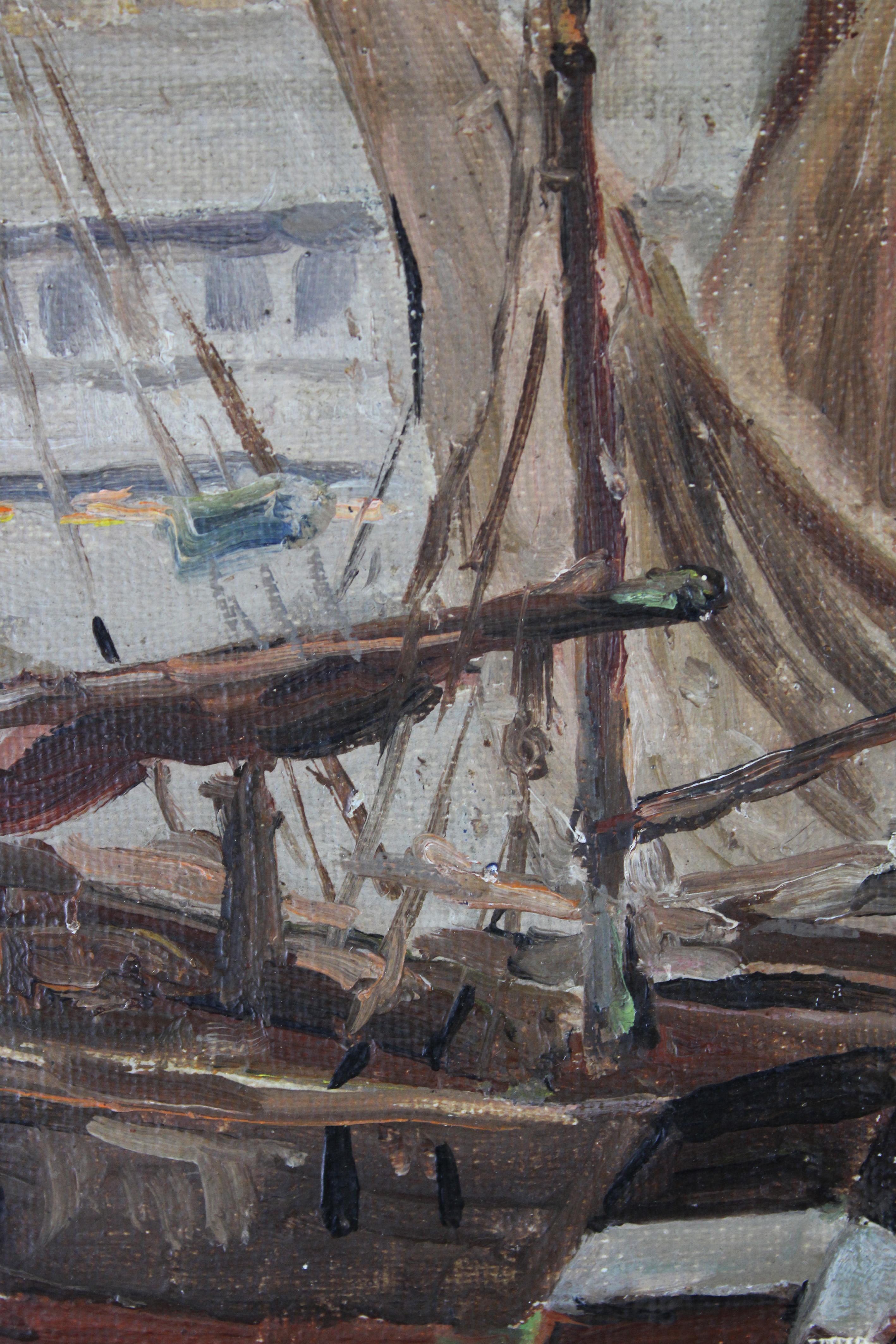 1910 Plein Air oil painting cardboard Honfleur signed Achilles Ketelle France In Good Condition For Sale In Antwerpen, BE