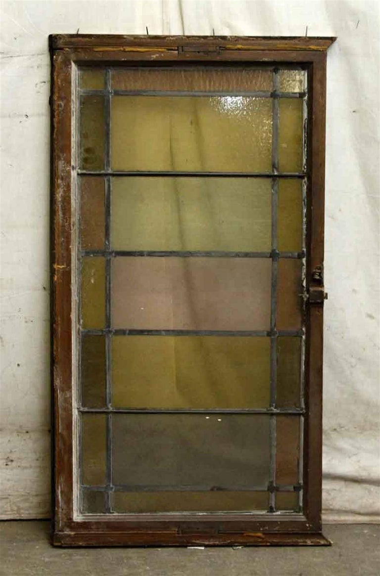 1910 Reclaimed Pastel Colored Stained Glass Rectangular Window at