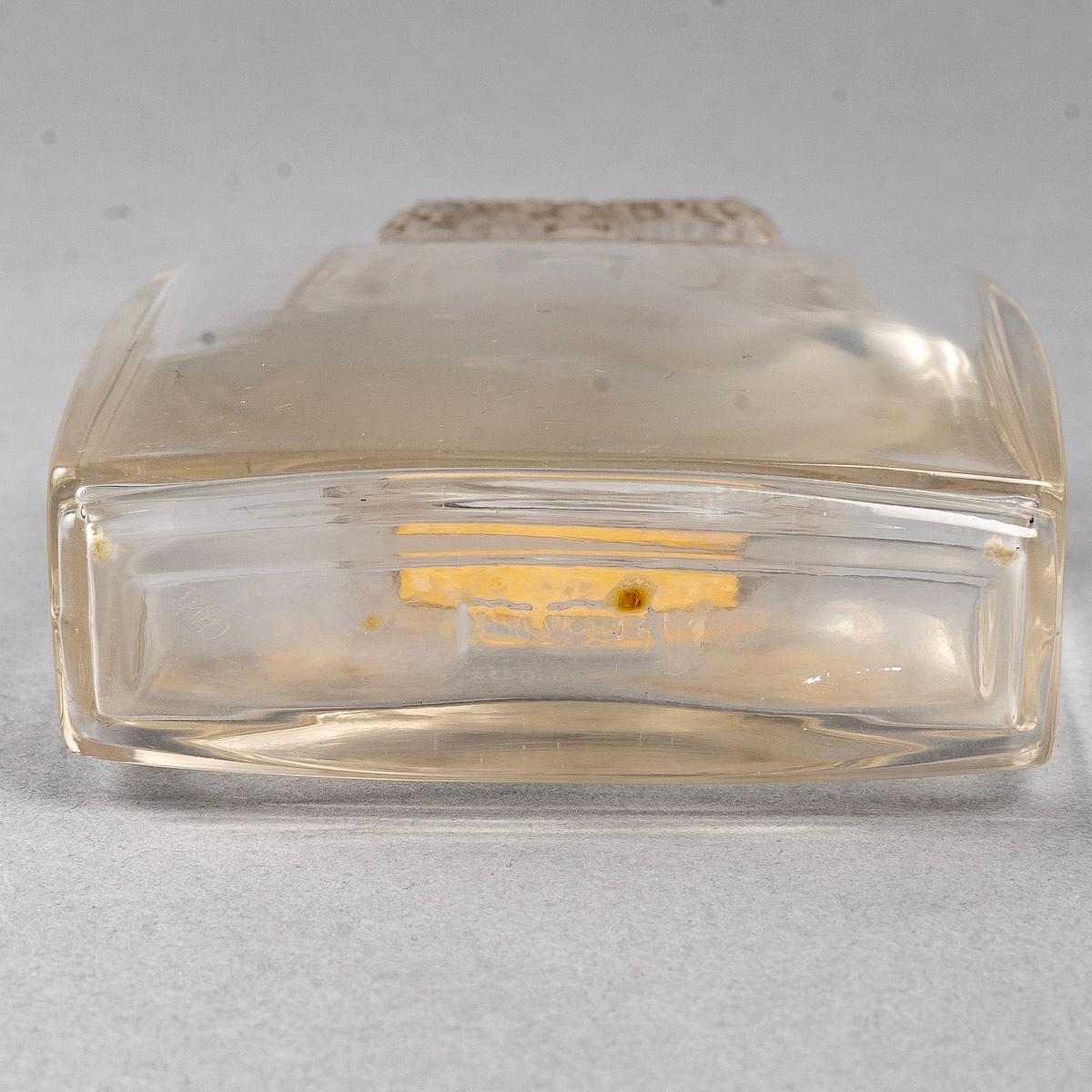Molded 1910 René Lalique, 2 Perfume Bottle Muguet Glass for Coty For Sale