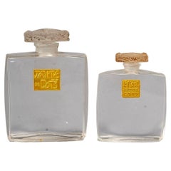 Antique 1910 René Lalique, 2 Perfume Bottle Muguet Glass for Coty