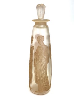 1910 Rene Lalique Ambre Antique Perfume Bottle Coty Frosted Glass Sepia Patina