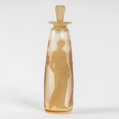 1910 Rene Lalique Ambre Antique Perfume Bottle Coty Frosted Glass Sepia Patina