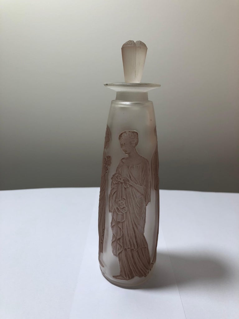 1910 Rene Lalique Ambre Antique Perfume Bottle for Coty Frosted Stained