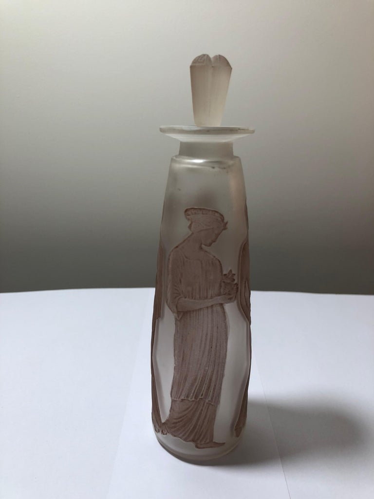 1910 Rene Lalique Ambre Antique Perfume Bottle for Coty Frosted Stained