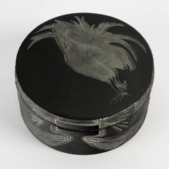 1910 René Lalique - Box Coq Rooster Black Glass with White Patina