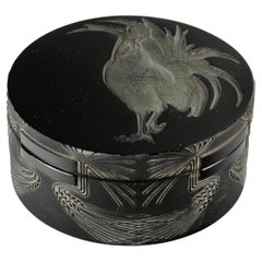 1910 René Lalique - Box Coq Rooster Black Glass with White Patina