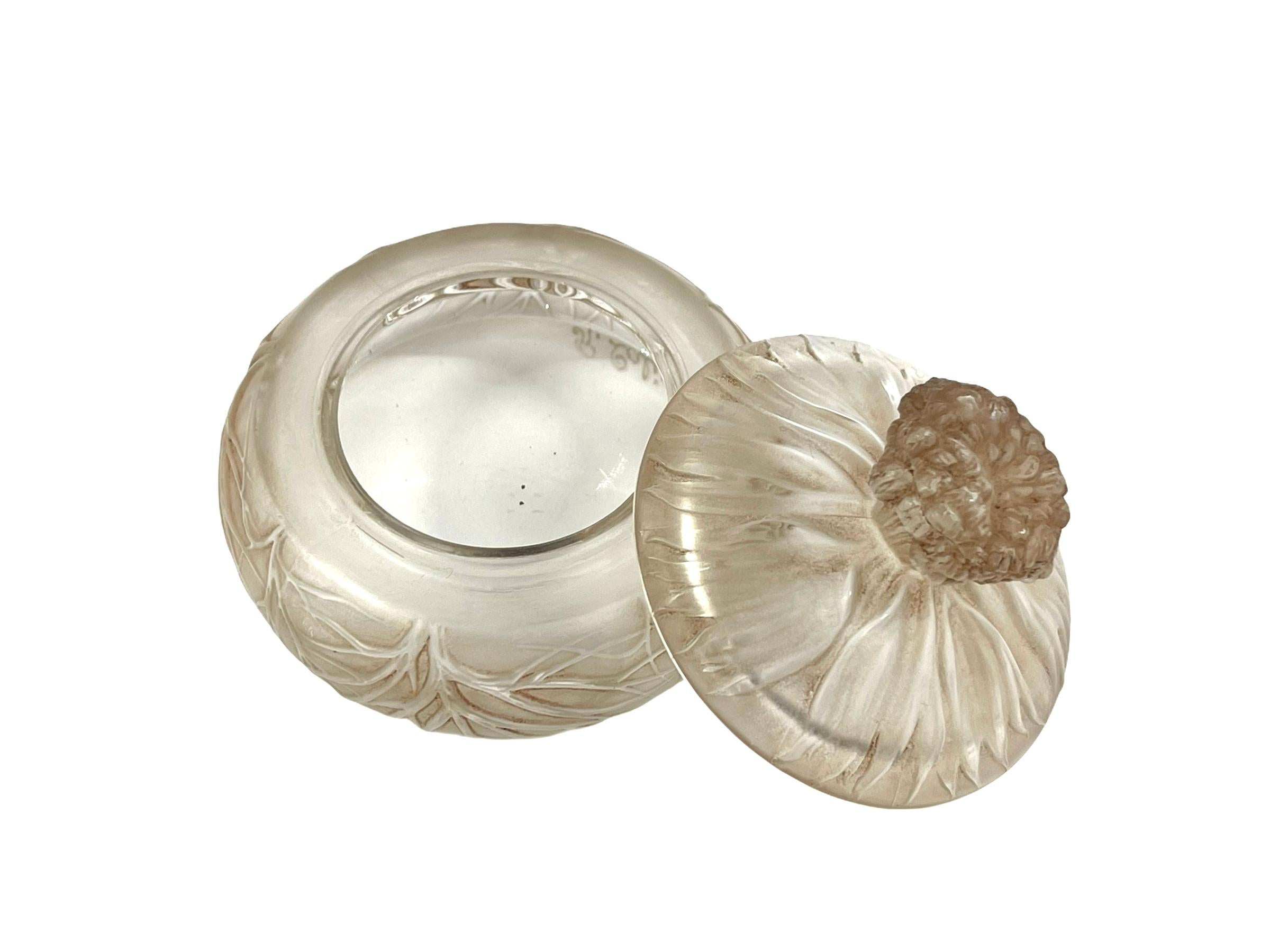 Art Deco 1910 René Lalique Cheveux De Venus Box Frosted Glass with Sepia Patina