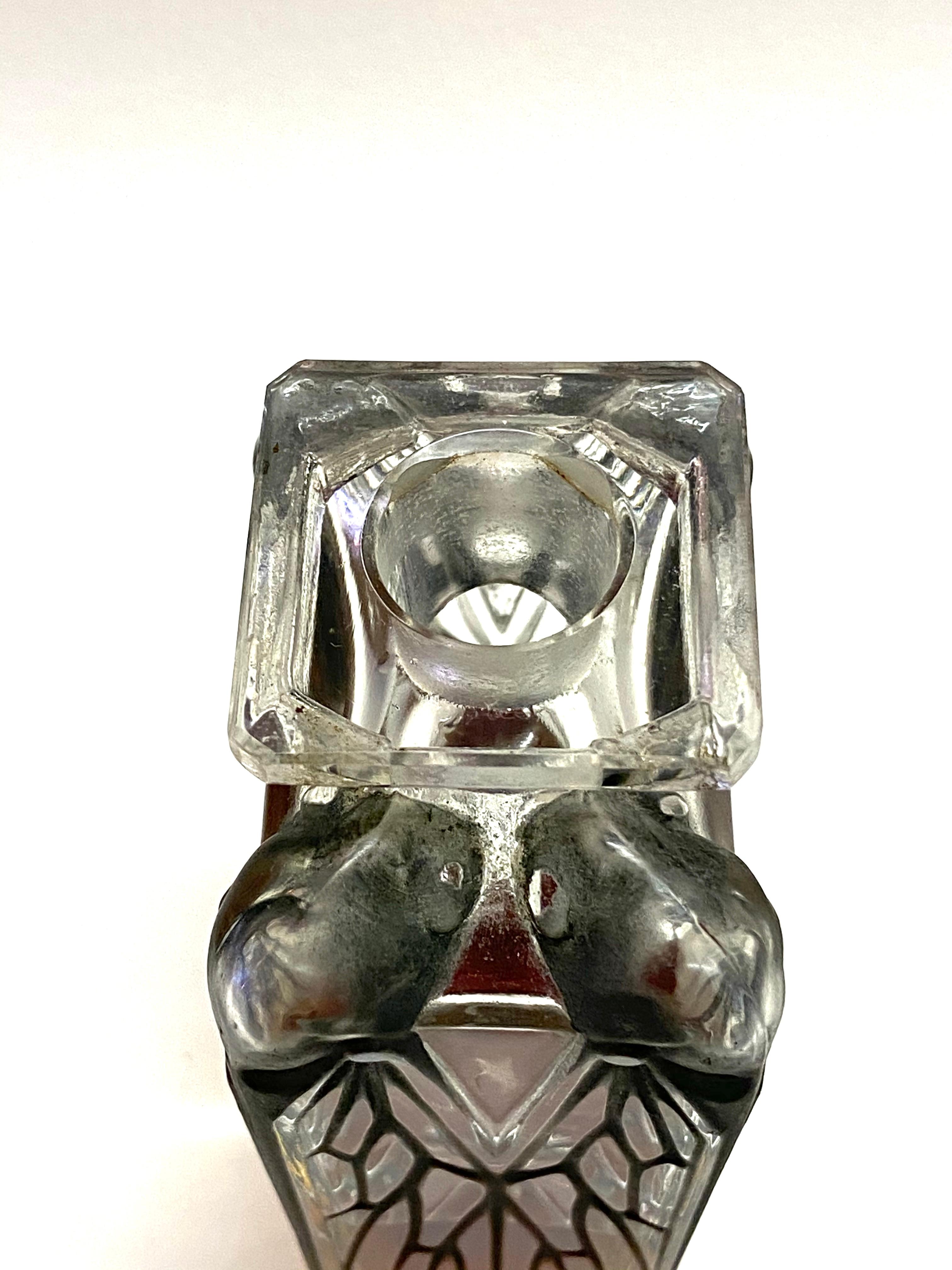 Art Deco 1910 Rene Lalique Cigalia Perfume Bottle for Roger & Gallet Stained Glass & Box