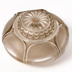 1910 René Lalique Nenuphar Inkwell Frosted Glass with Grey Patina, Water Lily