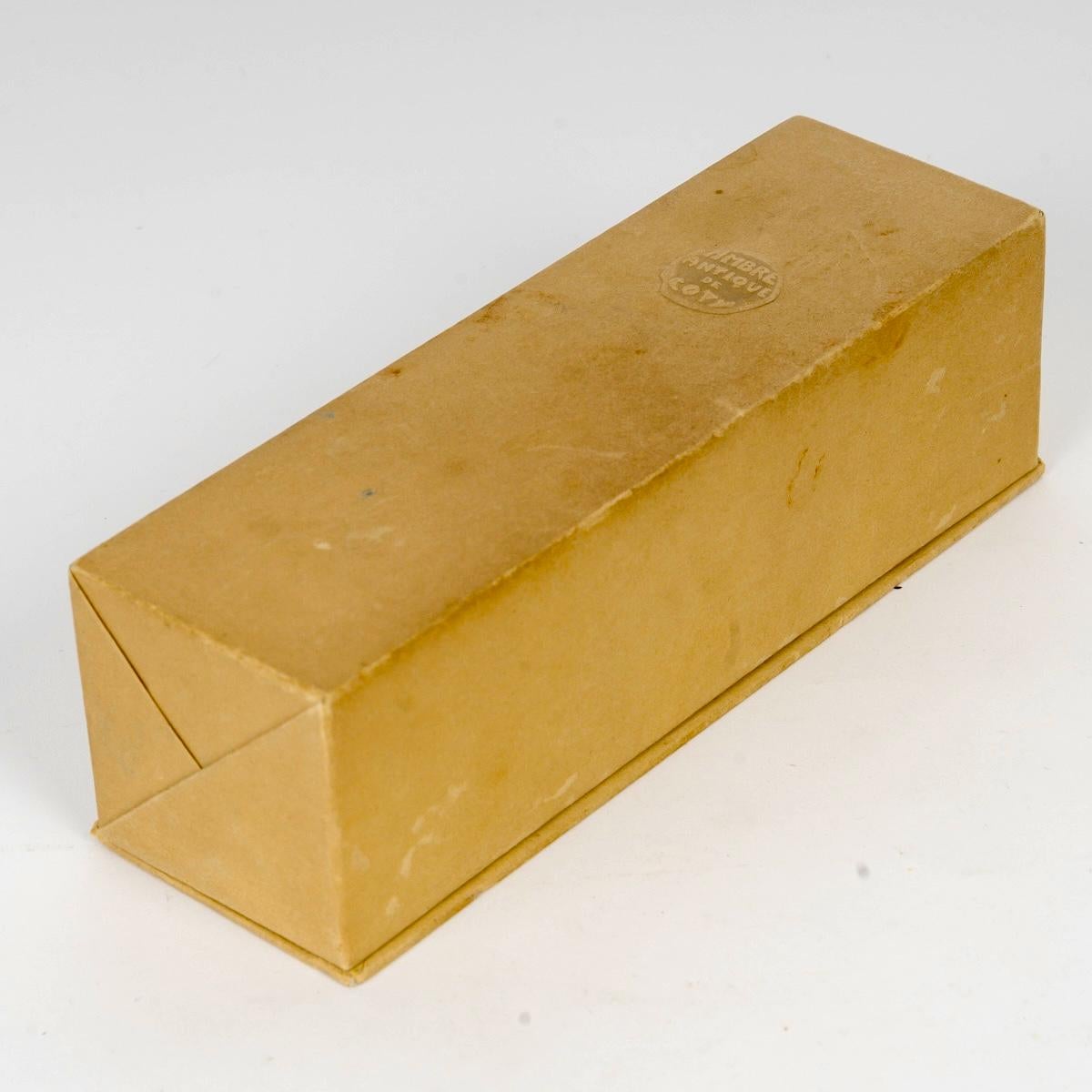 Français 1910 Flacon de parfum René Lalique Ambre Verre Coty Antique Patine Sépia avec boîte en vente