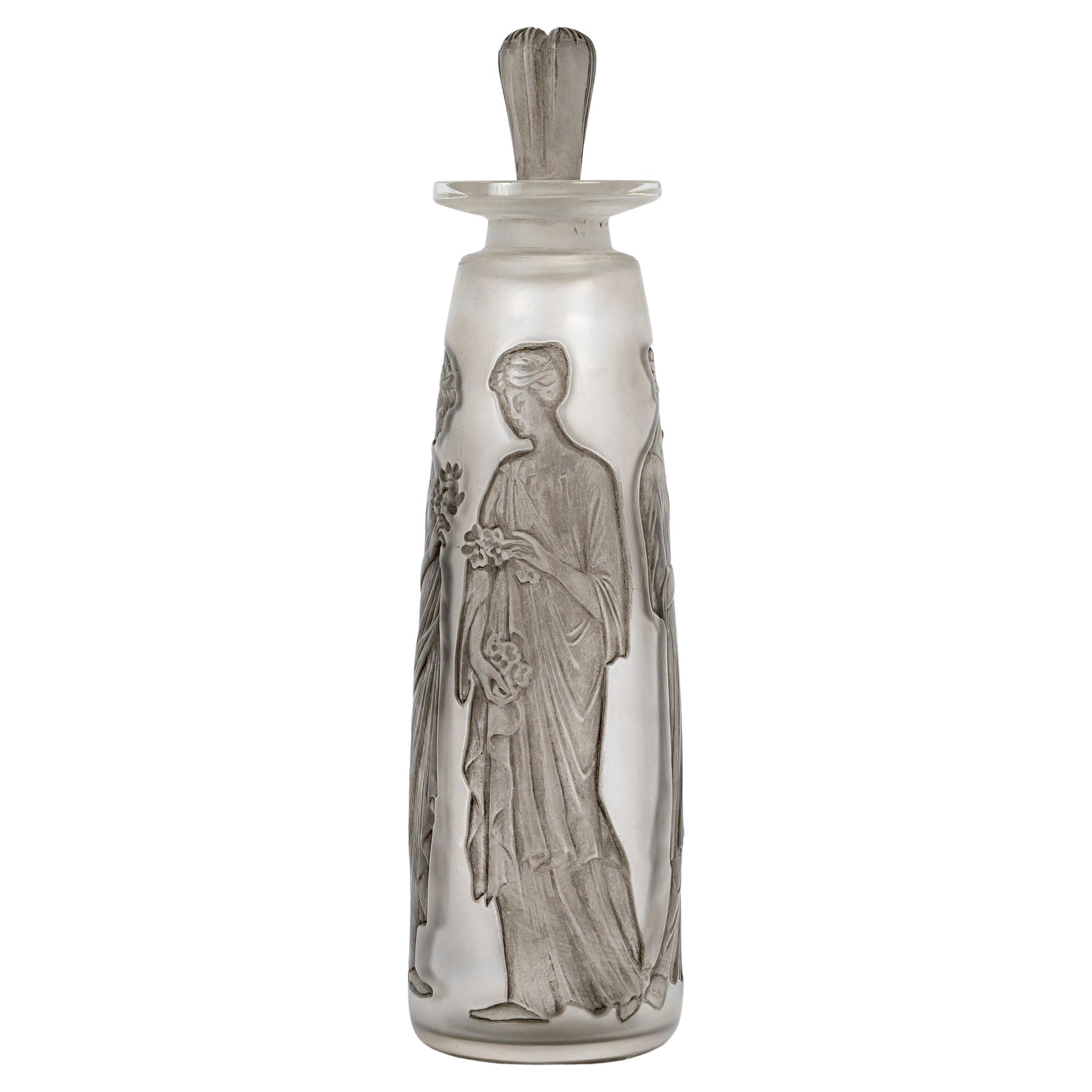 1910 René Lalique, Bottiglia di profumo Ambre in vetro antico con patina grigia per Coty