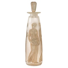 1910 René Lalique, Perfume Bottle Ambre Antique Glass Sepia Patina for Coty