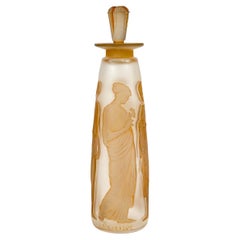 1910 René Lalique, Perfume Bottle Ambre Antique Glass Sepia Patina for Coty